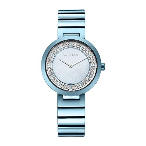 Titan Quartz Analog Blue Dial Stainless Steel Strap Watch for Women-NS95162QM02