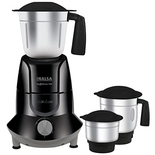 INALSA Mixer Grinder 750Watt- MaxxBlend 750 with 3 Stainless Steel Jars (For Dry Grinding, Wet Grinding, Chutneys, (Black/Grey)