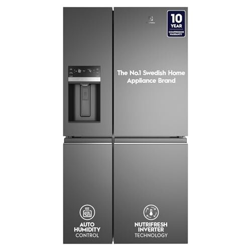 Electrolux 609L Inverter French Door Side by Side Frost Free Refrigerator with Water & Ice Dispenser, TasteLockAuto & TasteSealFlex, TwinTech Cooling, UltimateTaste 900, EQE6879A-B, Glossy Dark Grey