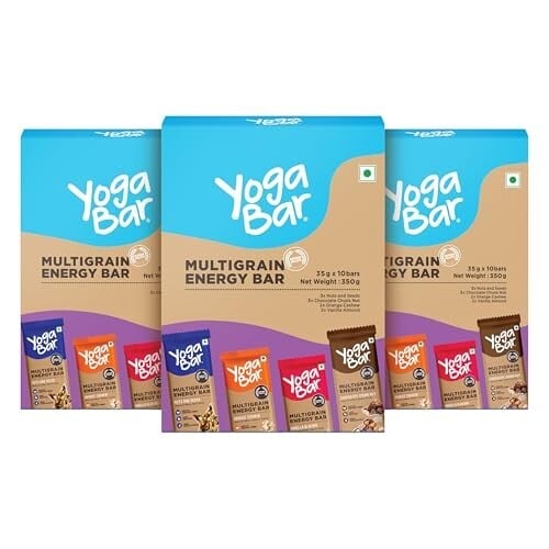 Yogabar Multigrain Energy Bars, 30 Bars | Healthy Diet with Fruits, Nuts, Oats and Millets | Gluten Free and High Protein Crunchy Granola Bars | Packed with Chia and Sunflower Seeds