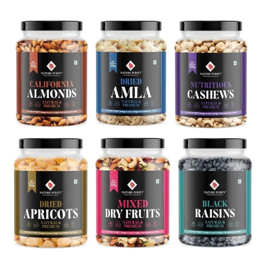 Nature Purify Dry fruits Combo 1.5 kg (Almond, Cashew, Apricot, Black Raisins, Amla & Mixed Nuts)