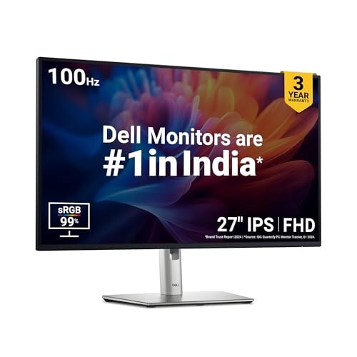 Dell P2725H 27 Inch FHD IPS Monitor, Anti-Glare, 99% SRGB, 100Hz, 5Ms (Fast)