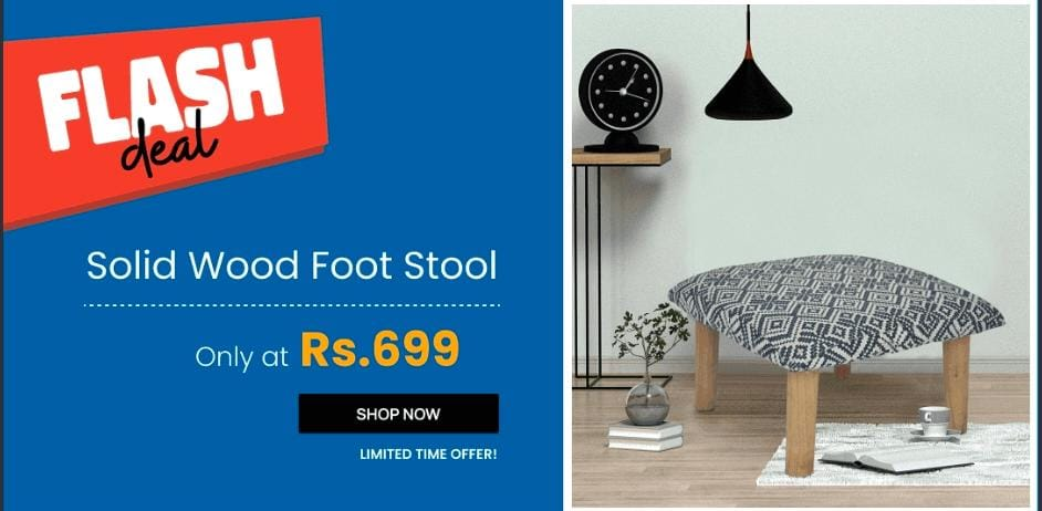 Flash Deal: Teviston Solid Wood Foot Stool in Grey Colour