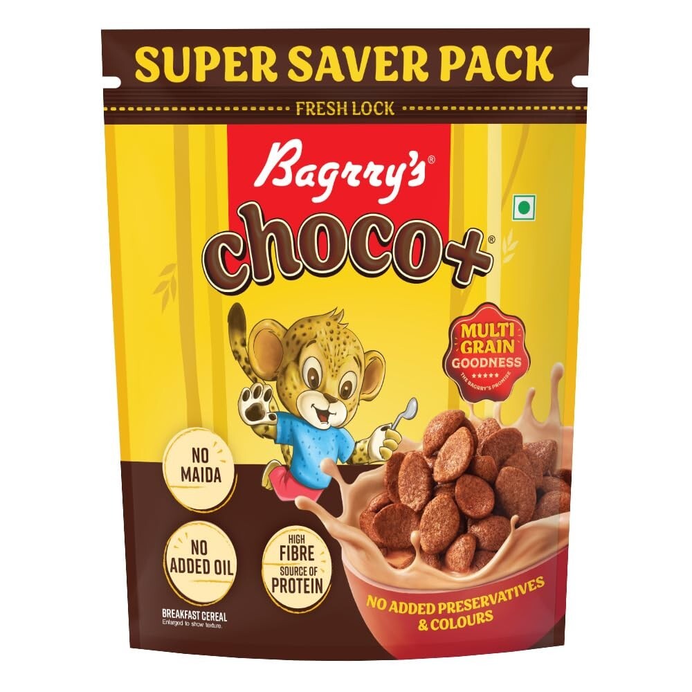 Bagrry's Choco+ Multigrain Chocos - 1kg/1.1kg | Multigrain Goodness | No Maida | More Chocolaty | Oats, Whole Wheat & Rice | High Fibre, Protein, Iron, Calcium | Delicious Breakfast Cereal for Kids & Adults