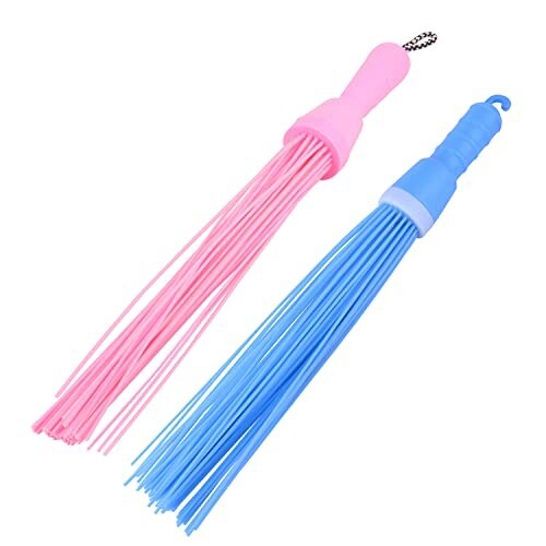 Zureni ZU-BR-02 Plastic Broom for Bathroom Cleaning & Home Floor Flexible Lightweight & Portable Bristle Broom for Easy Scrubbing (2 Pcs Random Color)