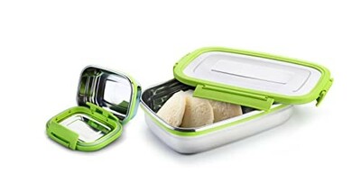 GANESH Craze Stainless Steel Tiffin Lunch Box Container/Dabba with 4 Side Clip Lock Lid for Office & School Use/Food Grade/Air Tight/Easy to Carry/Leak Proof(900ml 1pc + 200ml 1 Pc, Assorted)