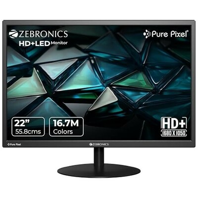 ZEBRONICS V22HD+LED, 22 Inch (55.8cm) LED Monitor, Dual HDMI & VGA Input, HD+1680 x 1050, 220nits Brightness