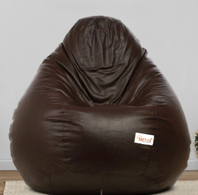 Classic XXXL Leatherette Bean Bag with Beans in Brown Colour