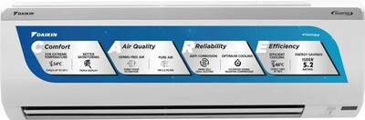 Daikin 2025 Model 1.5 Ton 5 Star Split Inverter AC (MTKM50UV16VA/RKM50UV16VA, White)