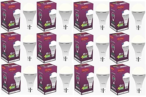 Desidiya® 9 Watt B22 Base 6500k Inverter Rechargeable Emergency LED Bulb For Home Crystal White (Pack of 12)
