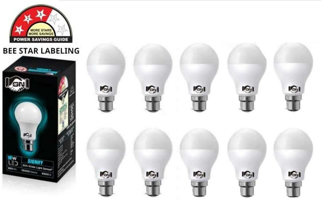 Gold Nation 10 W Standard B22 LED Bulb (White, Pack of 10)