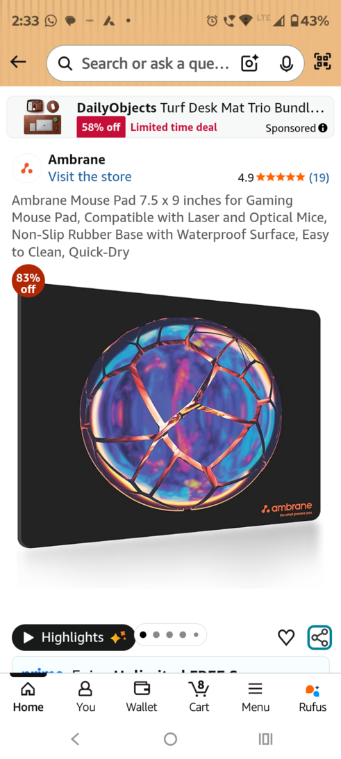 Ambrane Mouse Pad 7.5 x 9 inches for Gaming Mouse Pad  At !!!JUST 99!!!