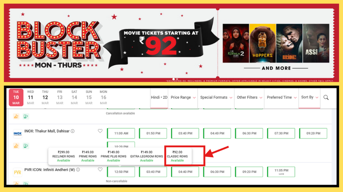 How to Book PVR Tickets at ₹92 (Mon to Thursday Offer)