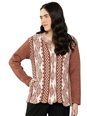 Aarika Womens Winter Wear Maroon Colour Geometric Woolen Cardigan 