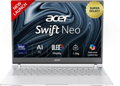 Acer Swift Neo OLED with Backlit Keyboard, Intel Core Ultra 7 155U - (16 GB/512 GB SSD/Windows 11 Home) SFN14-54H Thin and Light Laptop (14 Inch, Silver, 1.3 Kg, With MS Office)
