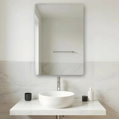 Amazon Basics Frameless Rectangular Glass Wave Wall Mount Mirror with Beveled Edges – Decorative Bathroom, Bedroom, Living Room, Dressing Room & Entryway Mirror – 30 x 0.4 x 45 cm : Amazon.in: Home & Kitchen