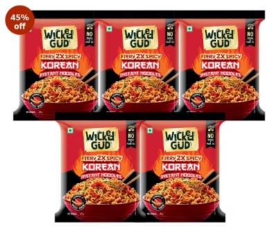 WickedGud Korean Instant Noodles Fiery 2X Spicy (Pack of 5)