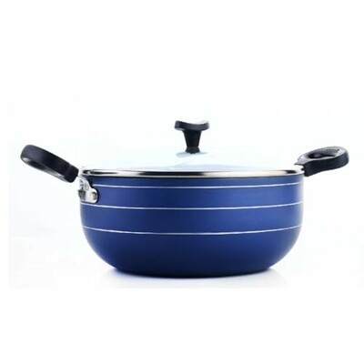 Crystal Indo Series Non Stick Induction Base Deep Kadai 225Mm with Glass Lid