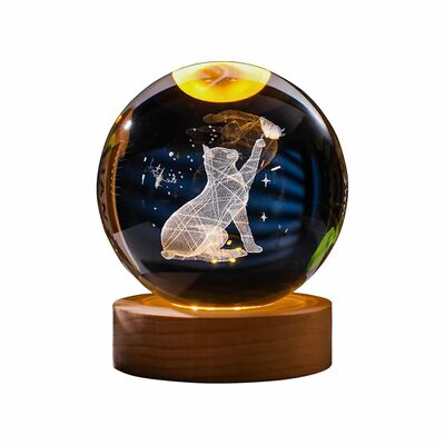 3D Cat Figurine Crystal Ball Lamp