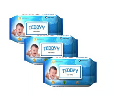 Teddyy Soft Cleansing Baby Wet Wipes with Lid 3 x 72 wipes