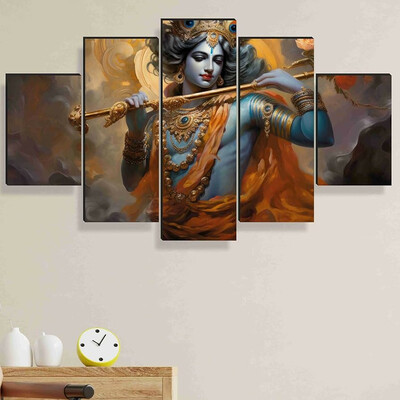 SAF krishna Paintings for Wall Decoration - Set Of Five, 3d modern art Painting for Living Room Large Size with Frames for Home Decoration, Hotel, Office 76.2 cm x 45 cm SANFPNLS35473 