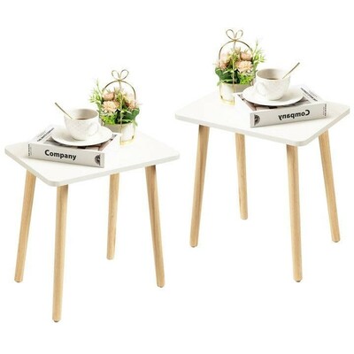 FORAOFUR White End Tables Set of 2, Small Side Tables Accent Tables Living Room, Boho Side Table with Wooden Legs, Easy Assembly
