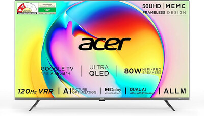 acer 126 cm (50 inches) Super Series 4K Ultra HD Smart QLED Google TV AR50QDXGU2875AT (Black) 