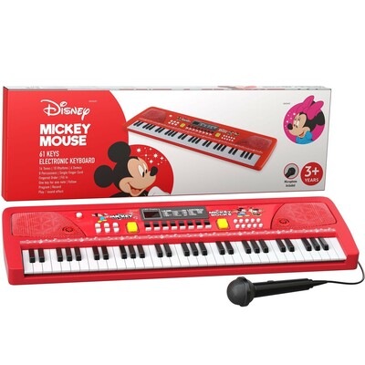 Disney Mickey 61-Key Electronic Piano Keyboard with Mic | 16 Tones, 10 Rhythms, 8 Percussions | USB Powered | 2+ Years | 70% Off with Coupon