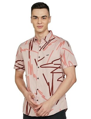 The Indian Garage Co Men Polyester Regular Fit Printed Half Sleeves Cutaway Collar Casual Shirt