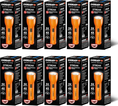 Eveready Streak DL22, Rechargeable 1W Emergency Led Torch, Easy Plug & Play Charging, Overcharge & Deep Discharge Protection, Powered by Li-Ion Battery, Pack of 10
