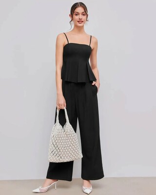 Box Pleats Black Fit And Flare Top  