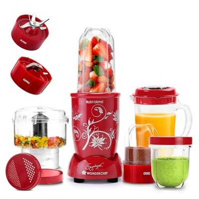 Wonderchef Nutri-blend Juicer, Mixer, Grinder & Chopper|500W 100% Full Copper Motor|Red
