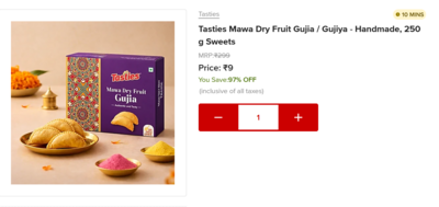 BigBasket Tasties Mawa Gujia for ₹9 - Loc Specific 