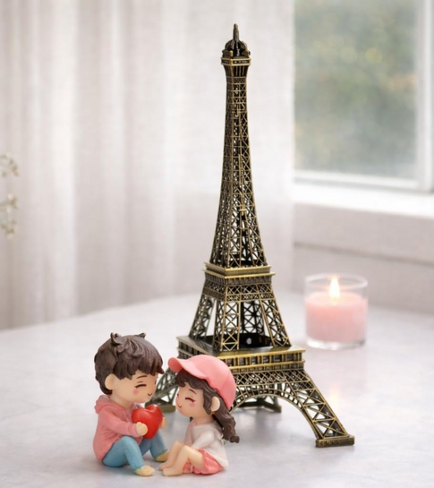 SATYAM KRAFT 1 Set Romantic Couple Miniature with Eiffel Tower Showpiece