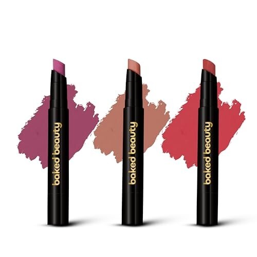 BAKED BEAUTY Super Matte Lip Cream Crayon Pack of 3 Lipstick 