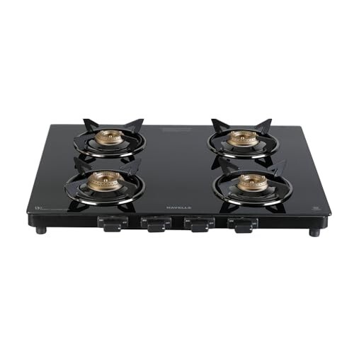 Havells GEOSLIM Gas stove |4 Heavy Duty Forged Brass Burner (Black)