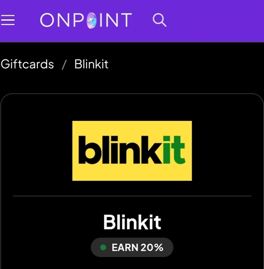 OnPoint: Purchase Blinkit Gift Card & Get 20% Cashback 