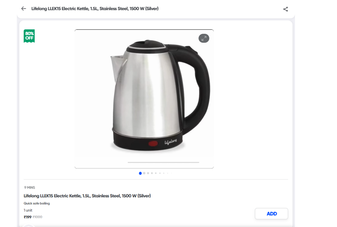 Lifelong LLEK15 Electric Kettle, 1.5L, Stainless Steel, 1500 W (Silver) - [ 1 unit ]