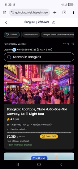 50%* off on Bangkok sightseeing options at IndiGo