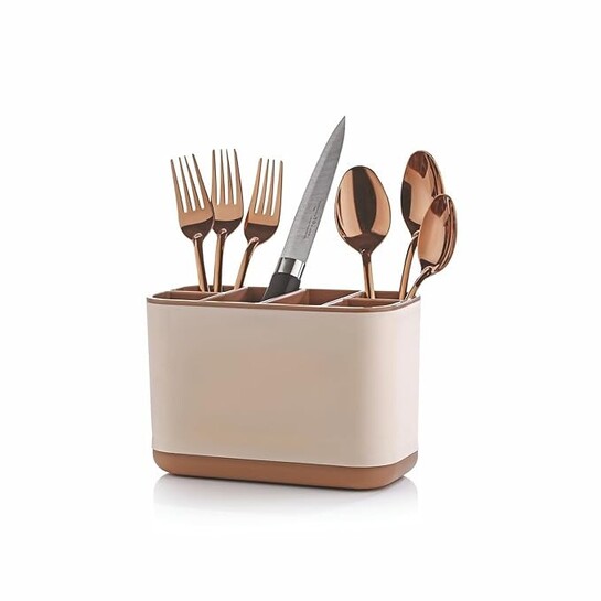 6-Compartment Multi-Purpose Kitchen Organizer for Cutlery, Tools, Cosmetic, Desk, Stationery, and Sink Brushes – Versatile Toothbrush Storage Caddy Detachable top & bottem (Ivory)