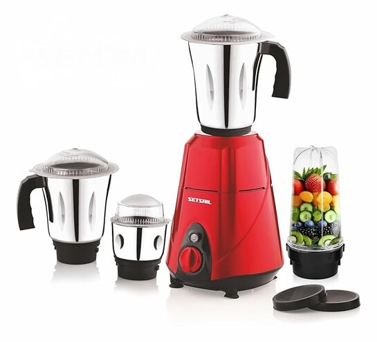 SETSAIL Mixer Juicer Grinder with 4 Jars Nutri bullet for Smoothie Maker Attachment 600 Watt Stainless Steel Blades for Wet and Dry Grinding & Blending Kitchen Tool (Red) 1 Year Warranty