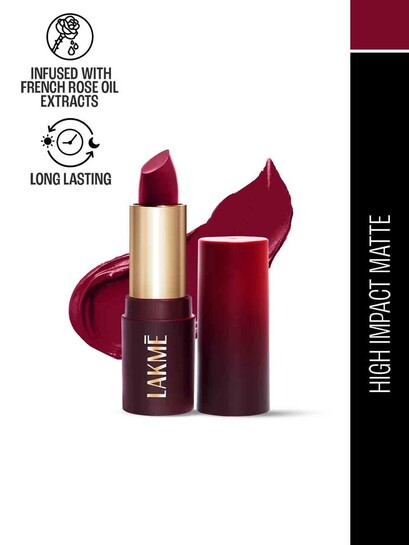 Lakme Forever Matte Long Lasting Lipstick With French Rose Oil Ext 4.5g Red Crimson 