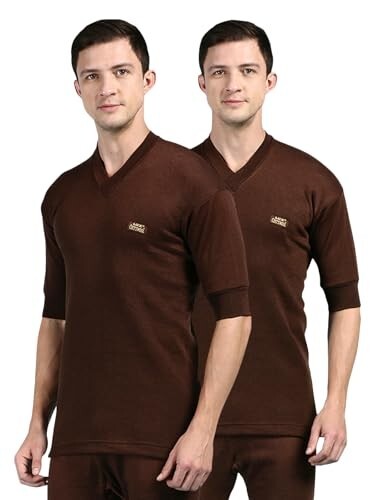 Lux Cottswool Men's Pack of 2 Half Sleeves V Neck Thermal Top