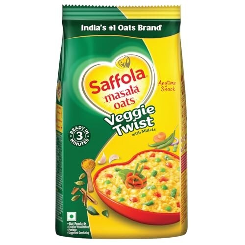 Saffola Masala Oats | 750g |Veggie Twist | Tasty, Anytime Snack | Ready in 3 mins | Millets Goodness- with Bajra & Jowar | No maida, No added preservatives | Oats helps manage weight