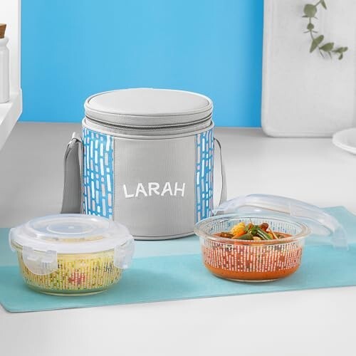 Vogue Borosilicate Glass Lunchbox with Bag | 2pc Round Container (400 ml Each)