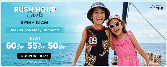 Firstcry - Rush Hour - Get Flat 50-60% OFF* on Select Fashion Range