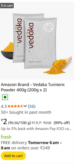 Fresh- Upto 99% off on Turmeric Powder, Eggs, Dry fruits Etc (Location Specific)