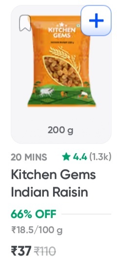 Instamart Loot deals - Kitchen Gems Indian Raisin 200g - ₹37 & many more, Available Bhubaneswar 