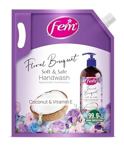DABUR Fem Floral Bouquet Soft & Safe Handwash - 1500 Ml | Germ Protection | Enriched With Goodness Of Coconut Milk & Vitamin E | Long Lasting Fragrance