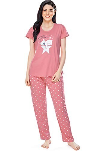ZEYO Women's Cotton Polka Dot Printed Night Suit set of Top & Pajama Set 5292